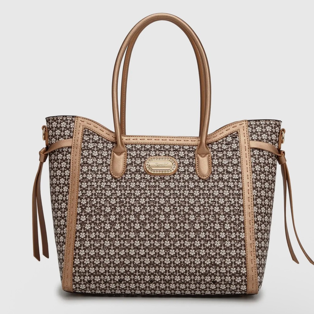 Chic Patterned Tote Bag in Brown and Tan